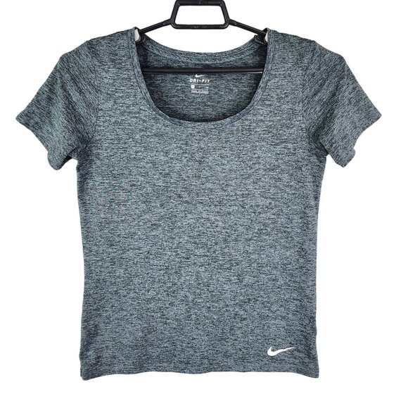 Women's Nike Dri-Fit Shirt Heathered Gray Short Sleeve Round Neck active Size S - Picture 1 of 11